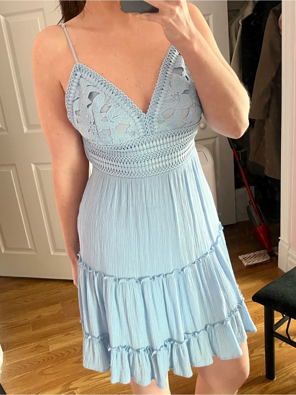 Love Tree Light Blue Crochet Bodice Midi Dress
